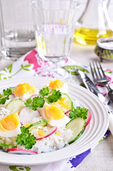 White rice with radish, cucumber and eggs