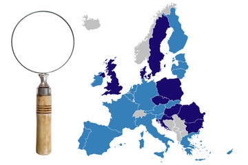 Mappa d'Europa con lente di ingrandimento - Map of Europe