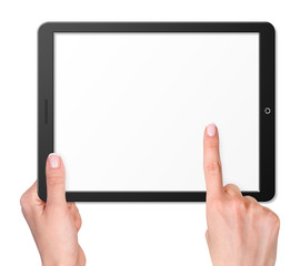 Modern computer tablet with hands