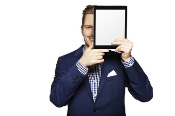 Hide the face behind digital tablet - 79091950