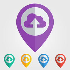 Vector flat pin with cloud upload icon