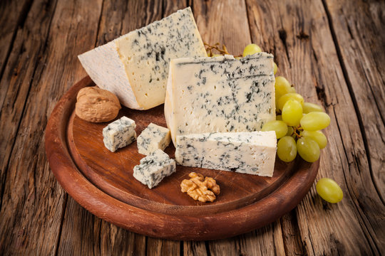 Blue cheese on wood