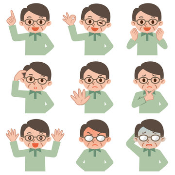 シニア男性の表情セット