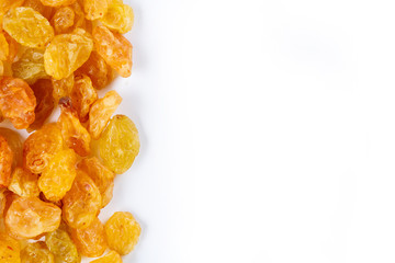 Sultanas isolated on white background with space for text