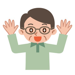 目を輝かせて喜ぶシニア男性