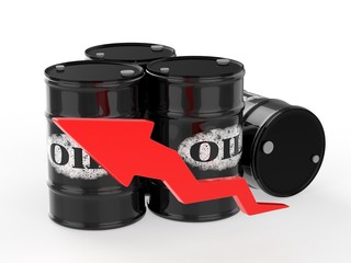 Oil Barrels with Red Arrow Up.