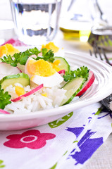 White rice with radish, cucumber and eggs