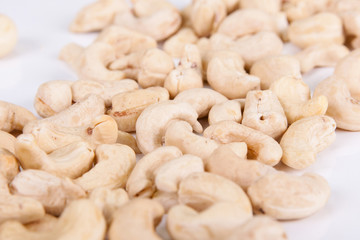 Cashew nuts isolated on white background.