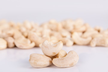 Cashew nuts isolated on white background.