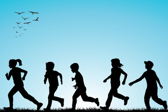 Illustration of children running outdoor