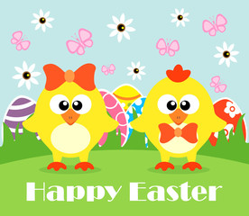 Happy Holiday Easter card , funny chickens