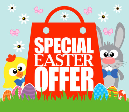 Special Easter Offer card , funny rabbit and chicken