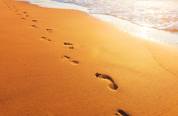 Fototapeta na wymiar beach, wave and footprints