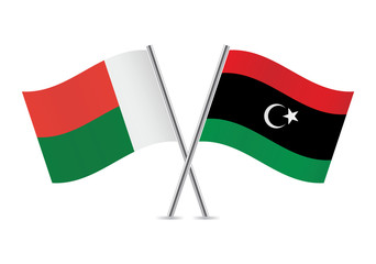 Libyan and Madagascar flags. Vector illustration.