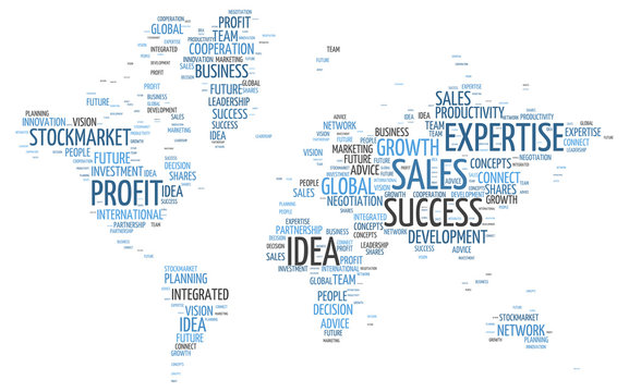 Conceptual World Map in Business Word Tag Cloud