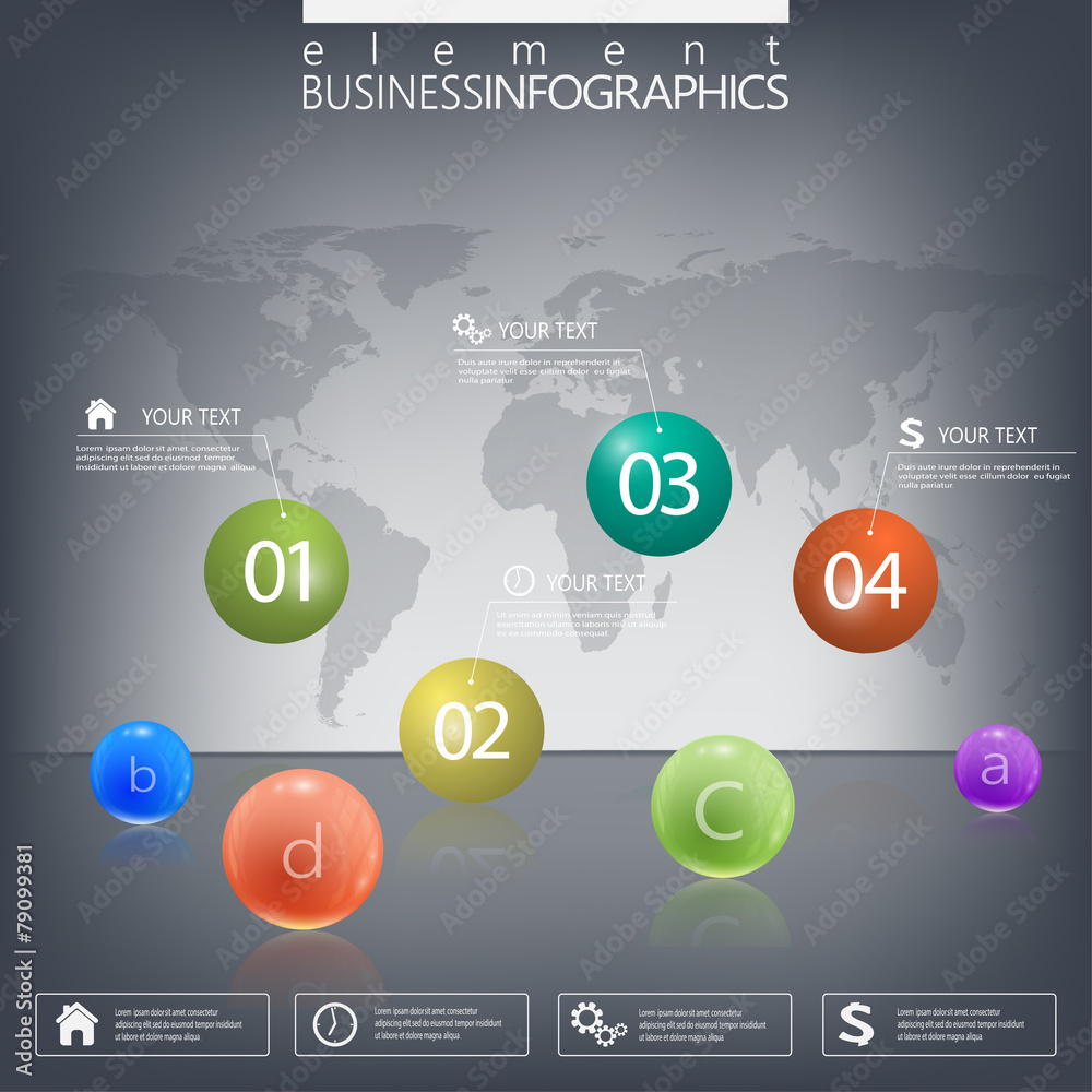 Poster modern design infographic 3d glossy ball elements template on