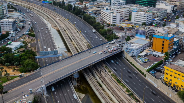 Tel Aviv and  Ayalon Freeway Traffic Time, Aerial View
