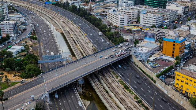 Tel Aviv and  Ayalon Freeway Traffic Time, Aerial View