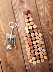 Wine bottle shaped corks and corkscrew