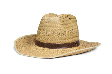 Men's straw cowboy hat isolated on white with clipping path