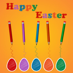 Vector illustration background colored eggs and pencils