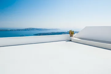 Keuken spatwand met foto Witte architectuur op het eiland Santorini, Griekenland © smallredgirl