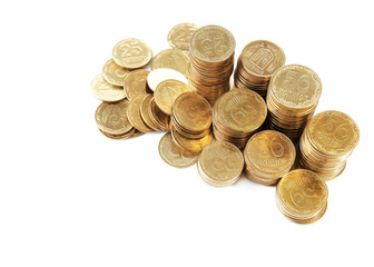 Pile of coins isolated on white