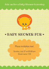 Baby shower invitation card with cute little lion