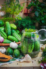 Fototapeta premium Jar pickles other ingredients pickling