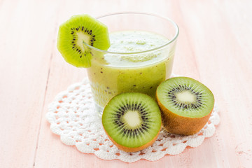 Healthy diet fruit juice kiwi wooden table