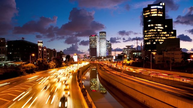 Tel Aviv At Sunset,  Ayalon Freeway - From Day To Night