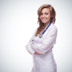 Smiling medical doctor woman with stethoscope