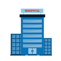 Blue Hospital Building With Doors And Flat Shadow
