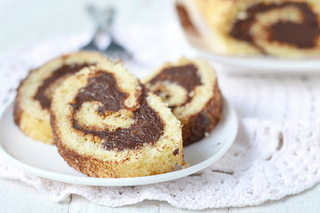 sponge roulade with chocolate cream