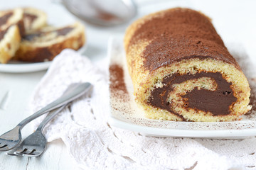 sponge roulade with chocolate cream
