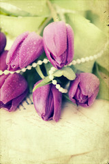 Old love letters and purple tulips