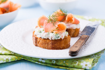 Canapes with smoked salmon and cream cheese