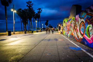Graffiti along the Venice Beach Boardwalk at night, in Venice Be