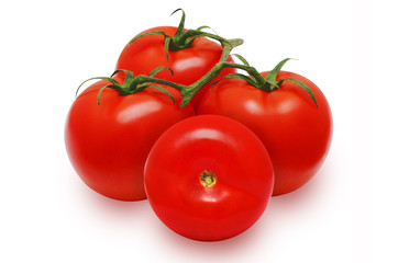 Four fresh red tomatoes on isolated backround