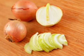 Cutting onions. - obrazy, fototapety, plakaty