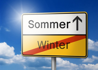 Obraz premium Jahreszeit Wechsel Sommer Winter Schild Hintergrund