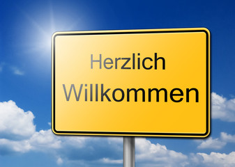 Herzlich Willkommen Schild Hintergrund