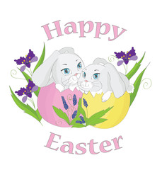 Easter rabbits on white background