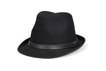 Black fashion hat isolated on white with clipping path.
