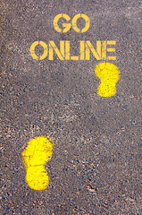 Yellow footsteps on sidewalk towards Go Online message