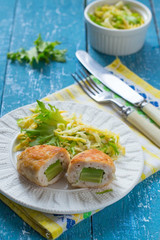 Zrazy chicken with avocado and lettuce