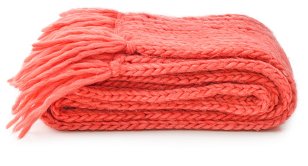 Red knitted scarf folded isolated