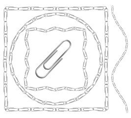 Set of borders and frames made of metal paperclips