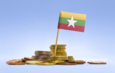 Flag of Burma in a stack of coins.(series)