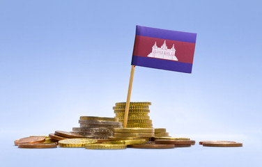 Flag of Cambodia in a stack of coins.(series)